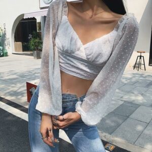 Crop Top Blanc Manches Longues - S