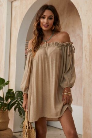 Robe de Plage Col Bardot - Unique / Camel