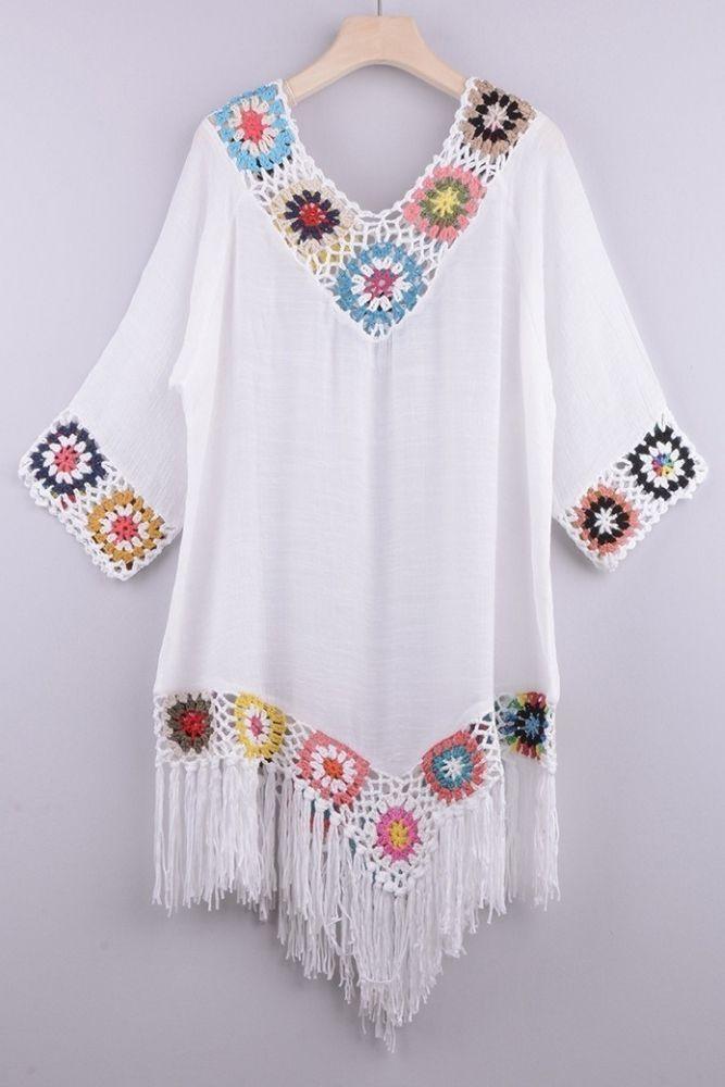 Tunique Crochet Hippie Chic - Unique / Blanc
